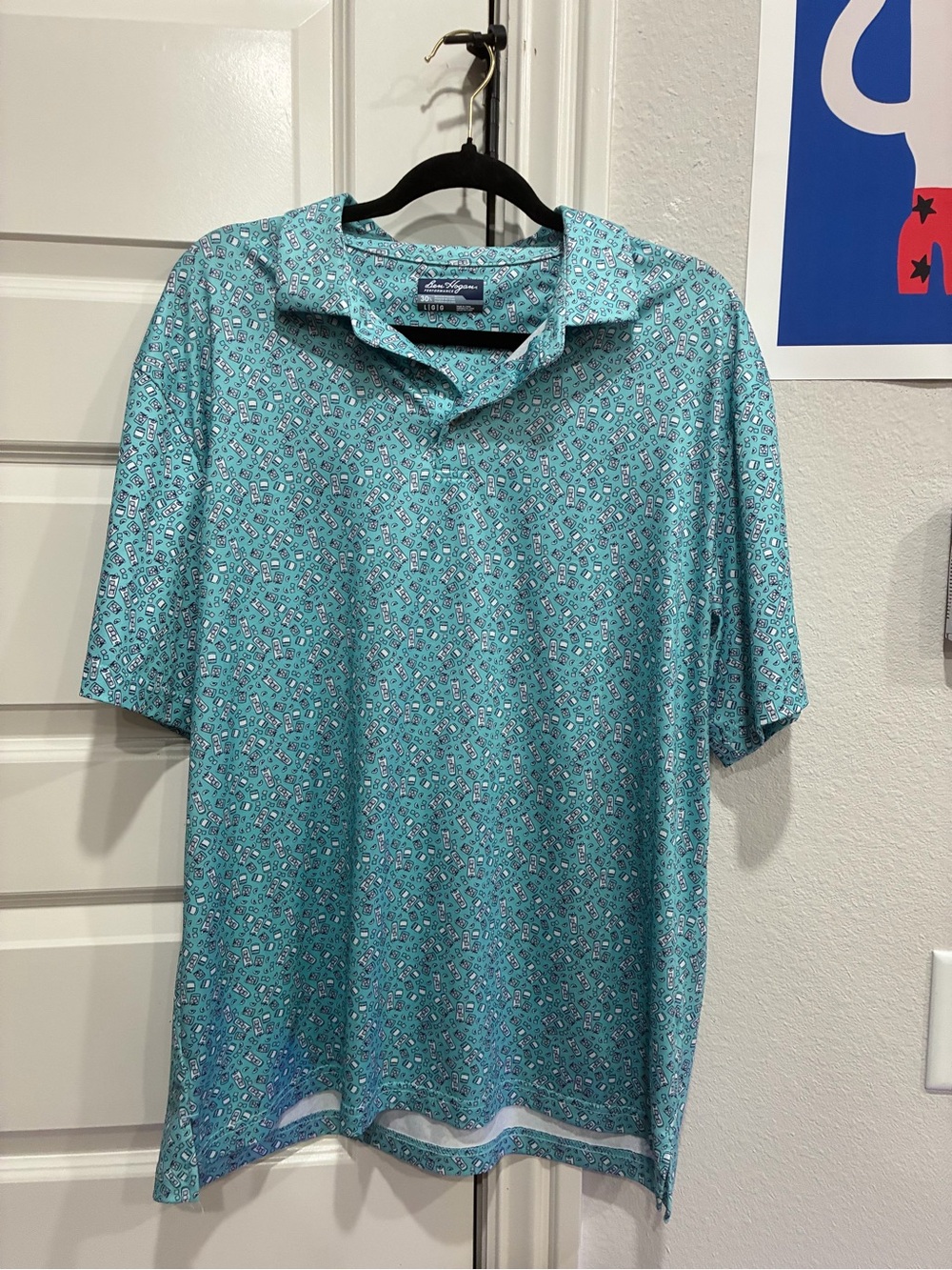 Hogan Teal Micro-Print Short Sleeve Polo